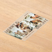 Merry and Bright 3 Photo Collage Holiday Card アクリル招待状 (レイダウン)