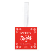 Merry and Bright 3 Photos Snowflakes Red Christmas キューブオーナメント (正面)