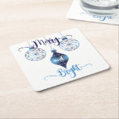 Merry and Bright Blue Plaid Ornament スクエアペーパーコースター (アングル)