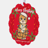 Merry and Bright cat Christmas kitten snow winter オーナメントカード (左)