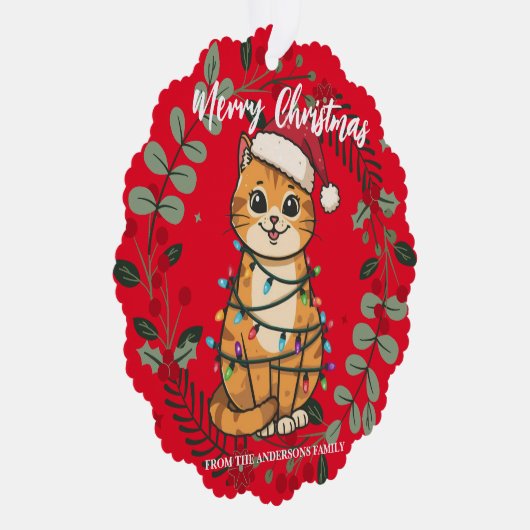 Merry and Bright cat Christmas kitten snow winter オーナメントカード (右)