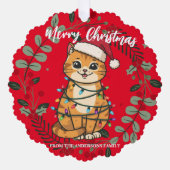 Merry and Bright cat Christmas kitten snow winter オーナメントカード (正面)