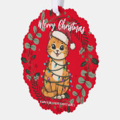 Merry and Bright cat Christmas kitten snow winter オーナメントカード (左)