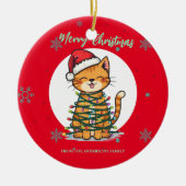 Merry and Bright cat Christmas kitten snow winter セラミックオーナメント (正面)