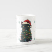 Merry and Bright cat Christmas kitten snow winter ボーンチャイナマグカップ (正面)