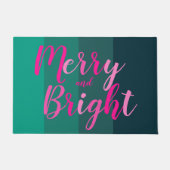 Merry and Bright Christmas Green Pink ドアマット (正面)
