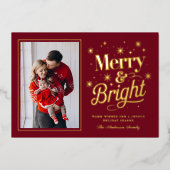 Merry And Bright Christmas Holiday Family 箔シーズンカード (正面)
