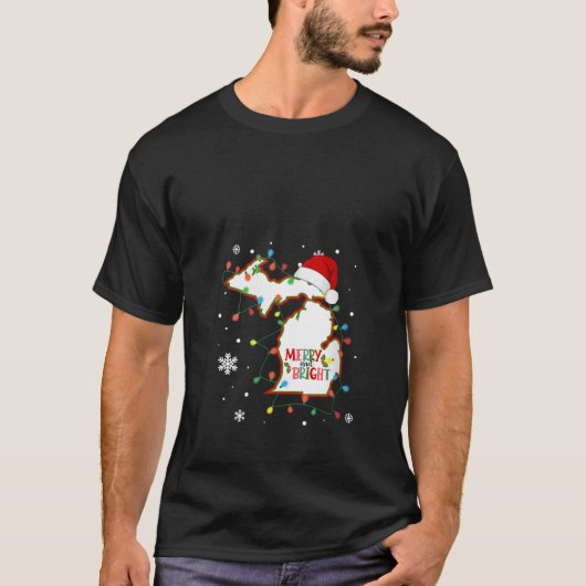 Merry And Bright Christmas Lights Xmas Michigan St Tシャツ (正面)