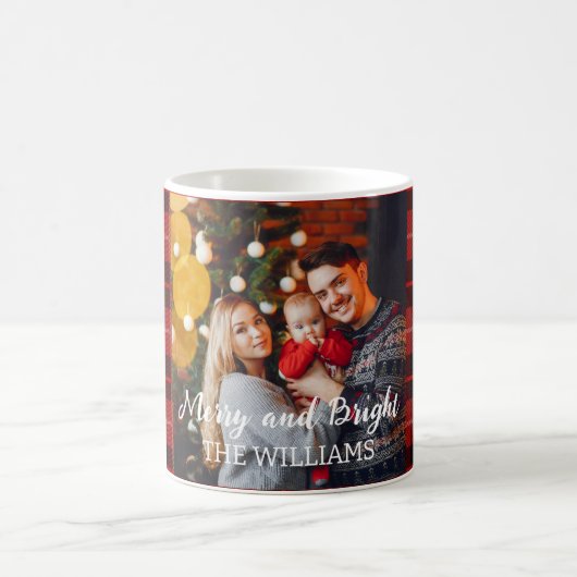 Merry and bright Christmas personalized photo mug コーヒーマグカップ (中央)