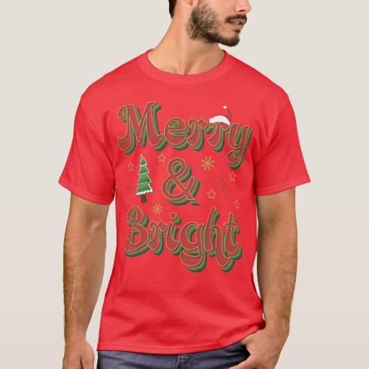 Merry and Bright Christmas Retro Christmas 2022 fu Tシャツ (正面)