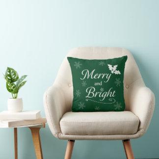 'Merry and Bright' Christmas Throw Pillow クッション