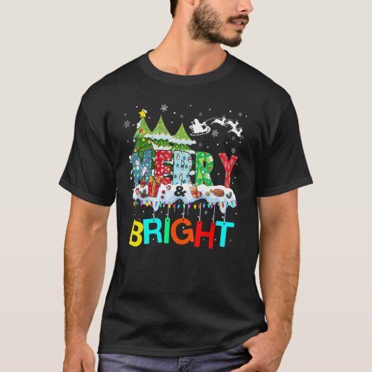 Merry and Bright Christmas Tree Christmas Lights M Tシャツ (正面)