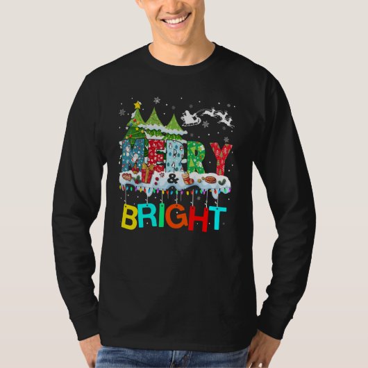 Merry and Bright Christmas Tree Christmas Lights M Tシャツ (正面)