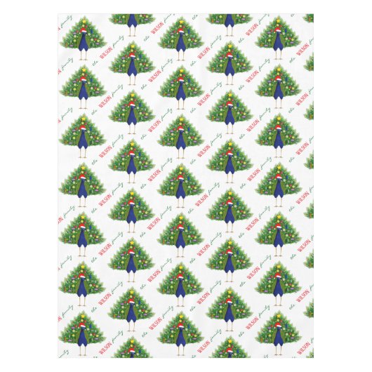 Merry and Bright Christmas Tree Peacock Pattern テーブルクロス (正面)