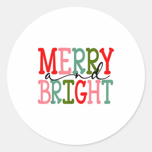 Merry And Bright Christmas Women Girls Kids Toddle ラウンドシール (正面)