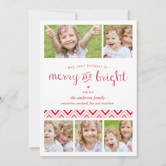 Merry and Bright Collage Holiday Photo Card - Red シーズンカード (正面)