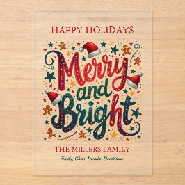 Merry and Bright Colorful Festive Retro Typography アクリル招待状
