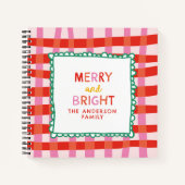 Merry and Bright Colorful Gingham custom name ノートブック (正面)