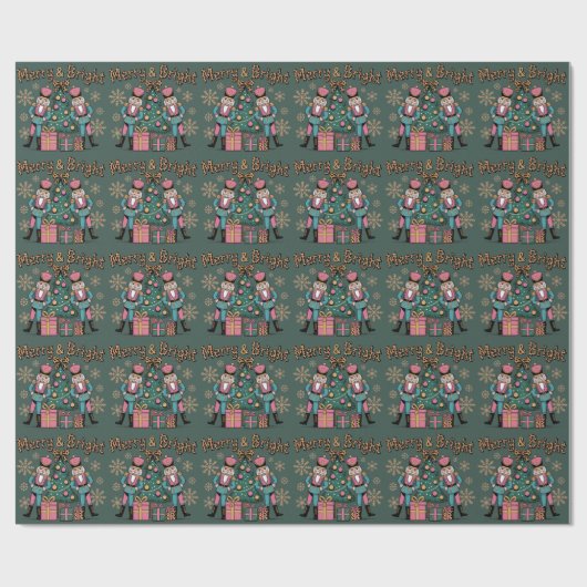 Merry and Bright Coquette Nutcracker Leopard Xmas ラッピングペーパー (フラット)
