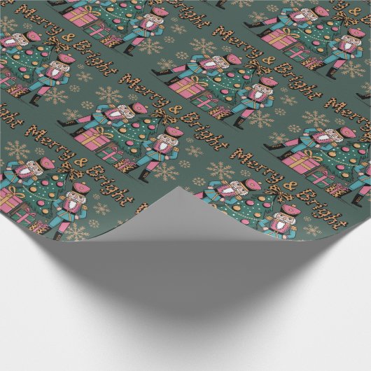 Merry and Bright Coquette Nutcracker Leopard Xmas ラッピングペーパー (角)