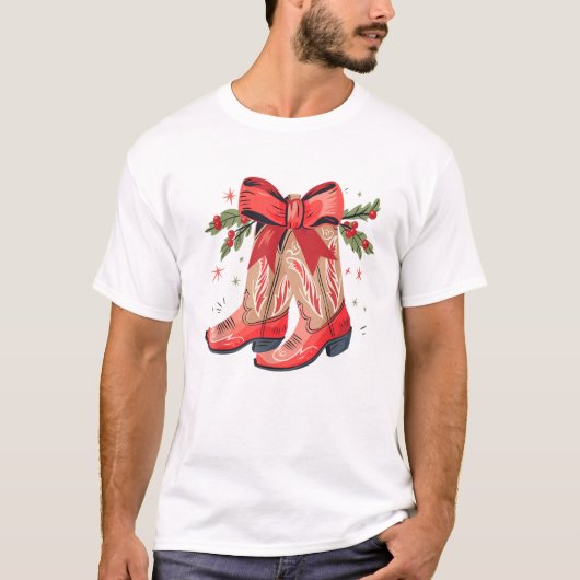 Merry And Bright Cowgirl Boot Christmas Western Co Tシャツ (正面)