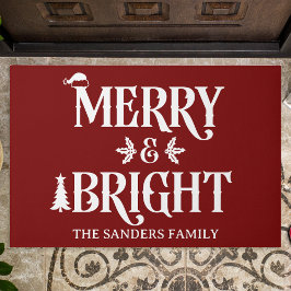 Merry and Bright Cute Christmas Family ドアマット