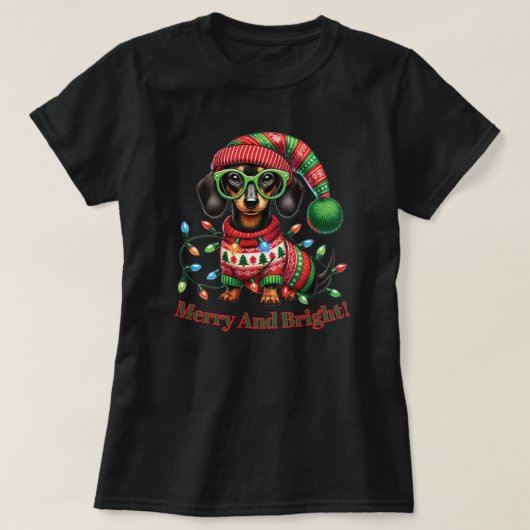 Merry and Bright Dachshund Tシャツ (デザイン正面)