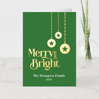 "Merry and Bright" Elegant Mid Green Folded 箔シーズンカード