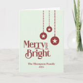 "Merry and Bright" Elegant Pale Green Christmas カード (正面)