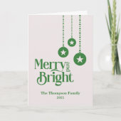 "Merry and Bright" Elegant Pale Pink Christmas カード (正面)