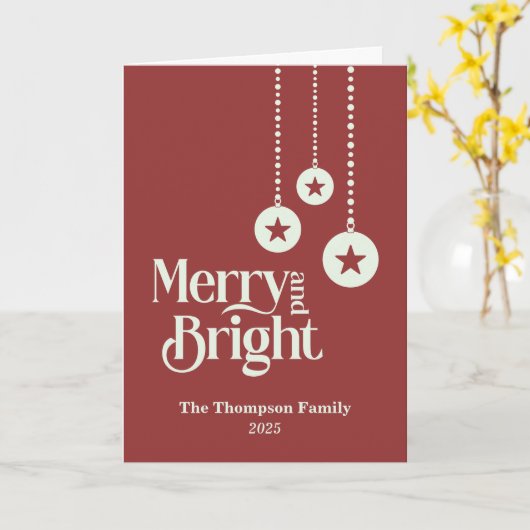 "Merry and Bright" Elegant Red Christmas カード (黄色い花)