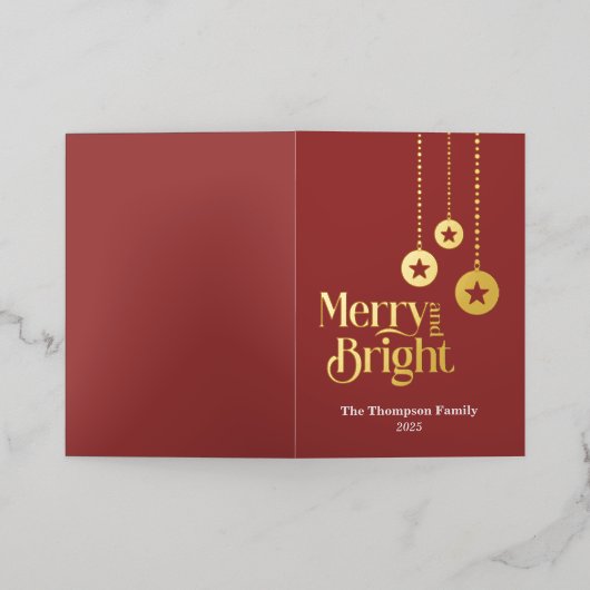 "Merry and Bright" Elegant Red Folded 箔シーズンカード (外側レイダウン)