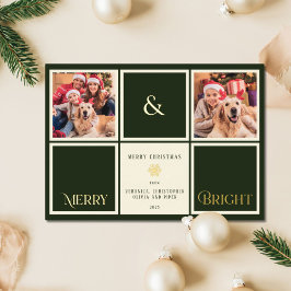Merry And Bright Forest Green Gold Foil 2 Photo  箔シーズンカード