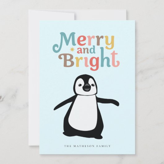 Merry and Bright fun cute Penguin Christmas custom シーズンカード (正面)