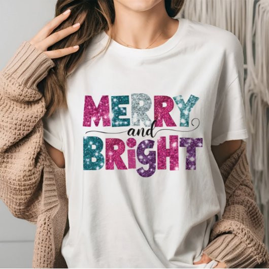 Merry and Bright Glitte-like Christmas Vibes pink  Tシャツ