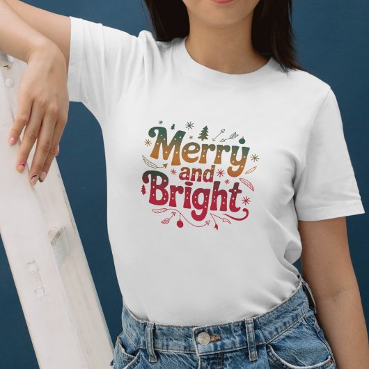 Merry and Bright Gradient Text Christmas Tシャツ