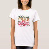 Merry and Bright Gradient Text Christmas Tシャツ (正面)