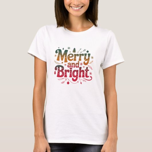 Merry and Bright Gradient Text Christmas Tシャツ (正面)
