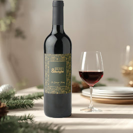 Merry And Bright Green Faux Gold ワインラベル