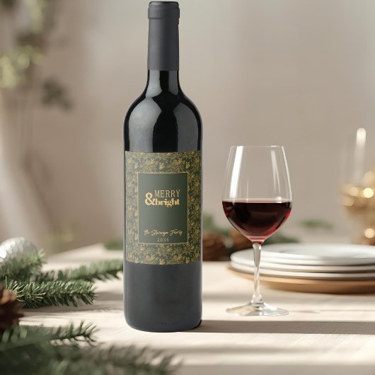 Merry And Bright Green Faux Gold ワインラベル