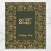 Merry And Bright Green Faux Gold ワインラベル (シングルラベル)