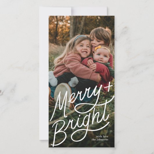 Merry and Bright Hand Lettering Tall Photo シーズンカード (正面)