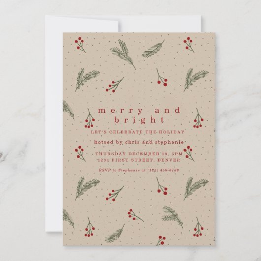 Merry and Bright Holiday Christmas Invite 招待状 (正面)