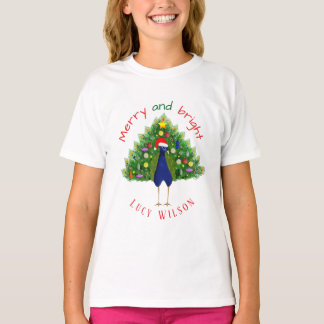 Merry and Bright Holiday Christmas Tree Peacock Tシャツ