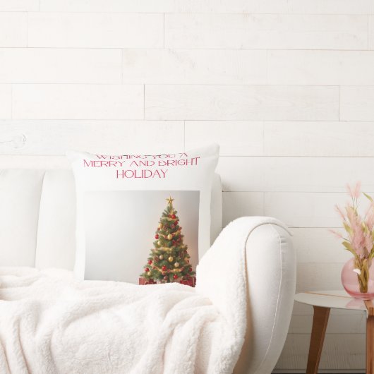 Merry and Bright Holiday Christmas Tree Throw Pill クッション (ソファ)