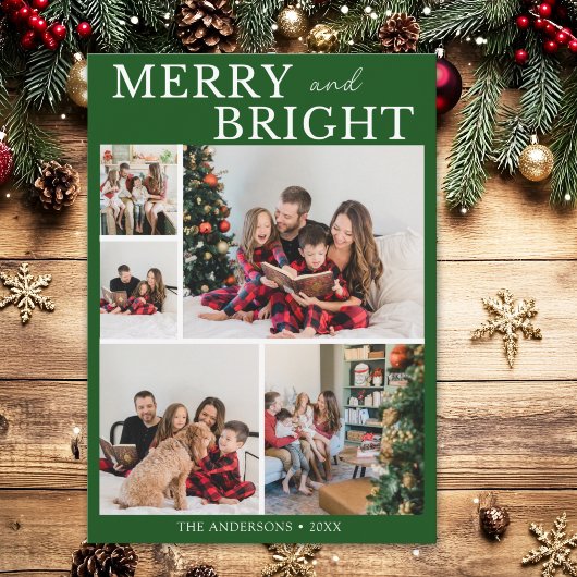 Merry and Bright Minimalist photo Family Christmas 招待状