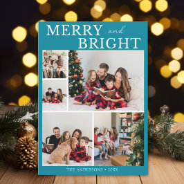 Merry and Bright Minimalist photo Family Christmas 招待状