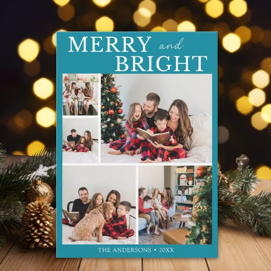Merry and Bright Minimalist photo Family Christmas 招待状