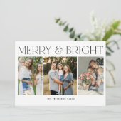 Merry and Bright modern 3 photos Christmas シーズンカード (スタンド正面)