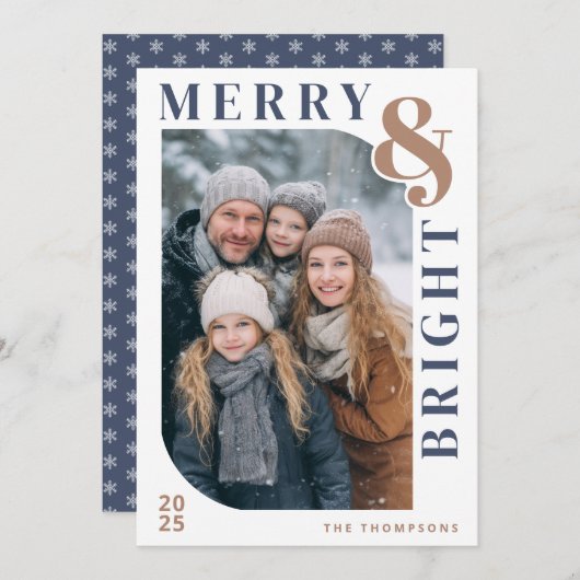Merry and Bright Modern Christmas Photo シーズンカード (正面/裏面)